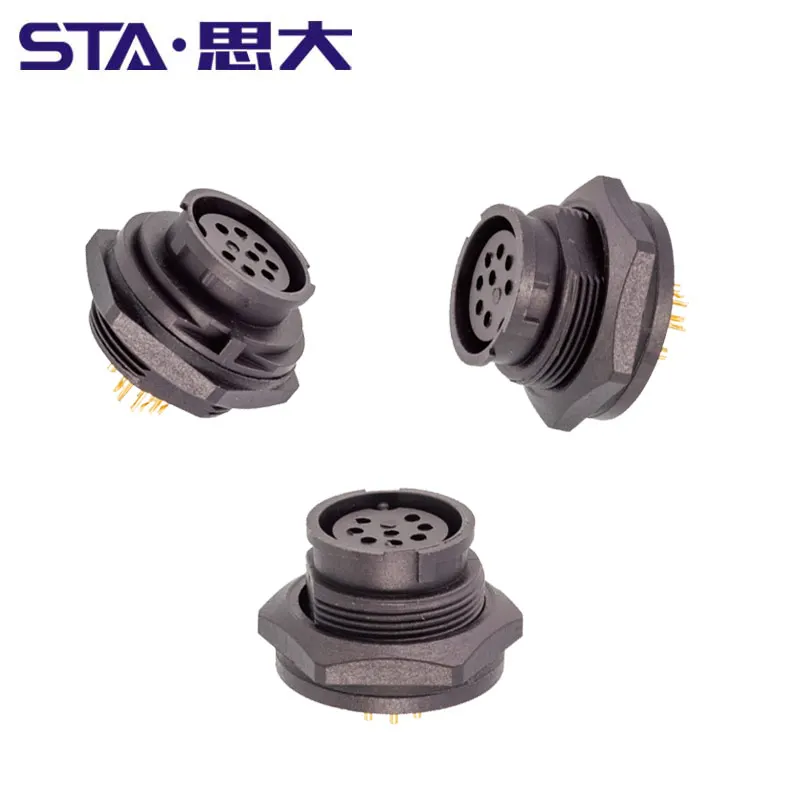 20A Rated Current Gold-Plated Brass Contacts Male/Female Jack Socket PCB Connector Back Mount 2000ohm Threaded 125V Copper IP67