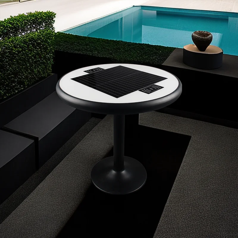 Cheap RGB LED Outdoor Garden Bench Phone Wireless Charging bluetooth Desk Smart Coffee Table Solar Charging Table