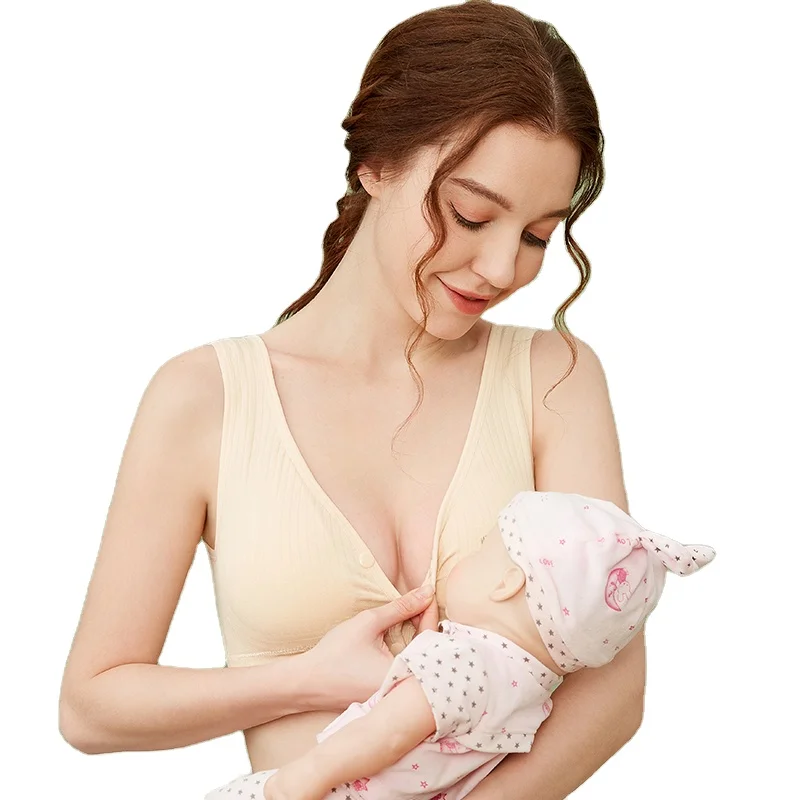 Seamless Clip Down Deep V Neck Maternity Nursing Bra Front Closure Tank Top Breastfeeding Bra Wide Straps Wireless pregnant Bra