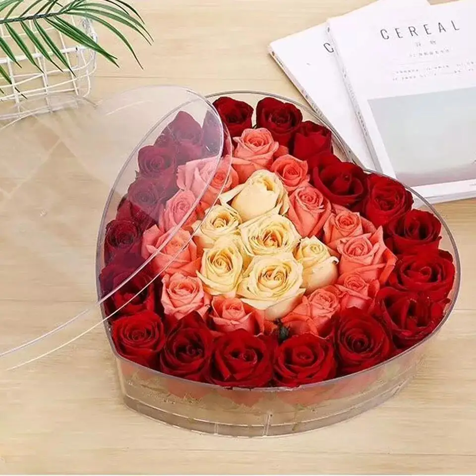 JAYI Luxury Clear Acrylic Forever Flower Box Acrylic Boxes for Preserved Flowers