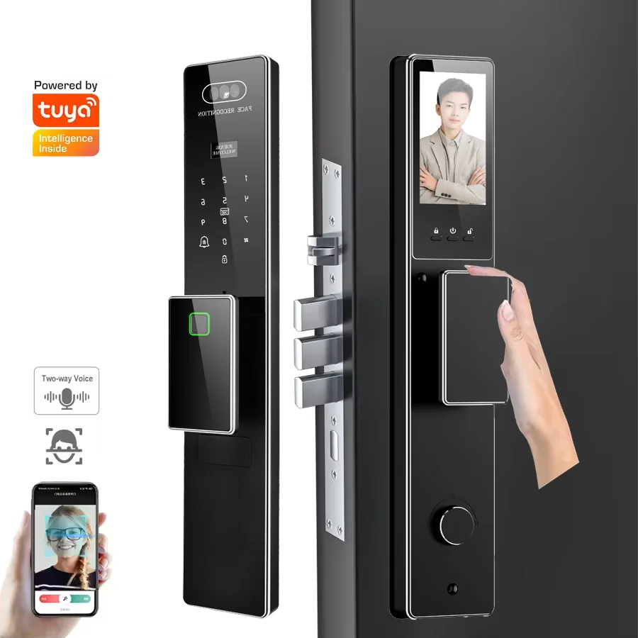 LEZN F6 Tuya Factory manufacturing OEM facial fingerprint biometric remote control intelligent door lock camera Wifi automatic