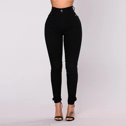 Autumn And Spring 2022 Women Denim Skinny Pants high-Waist Blue Black Slim Elastic Lady Jeans