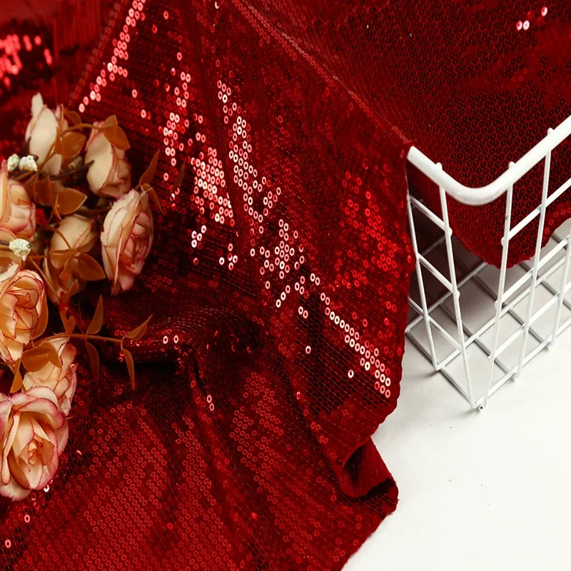 90%poly+10%spandex Knitting Red 3mm Sequin Fabric Sparkly Rose Red for Clothes Stage Party Wedding Decoration