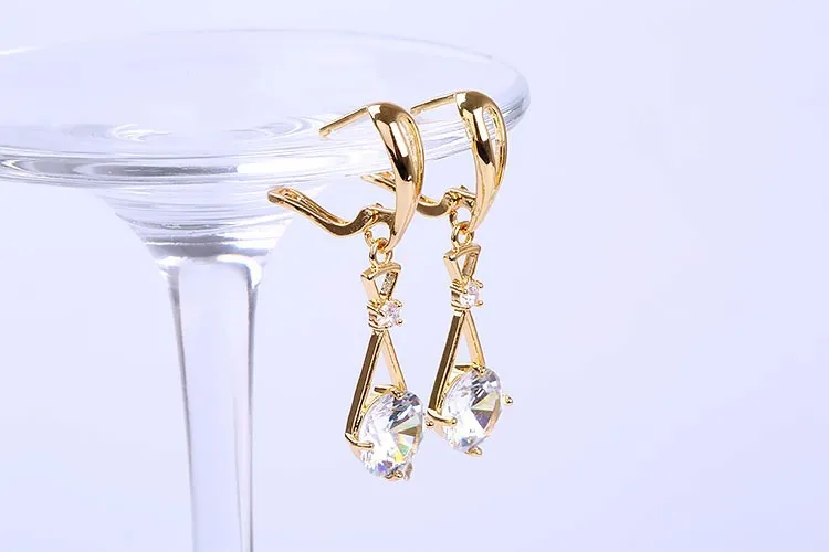 
Women Party Wedding Long Clip On Earring Round White Zircon CZ Stone Drop Dangle Earrings 