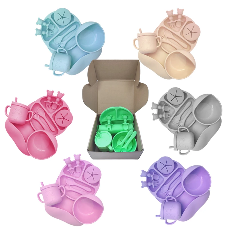 BPA Free Eco-friendly Silicone Dinner Plate and Baby Feeding Set Modern Design with Suction for Kids