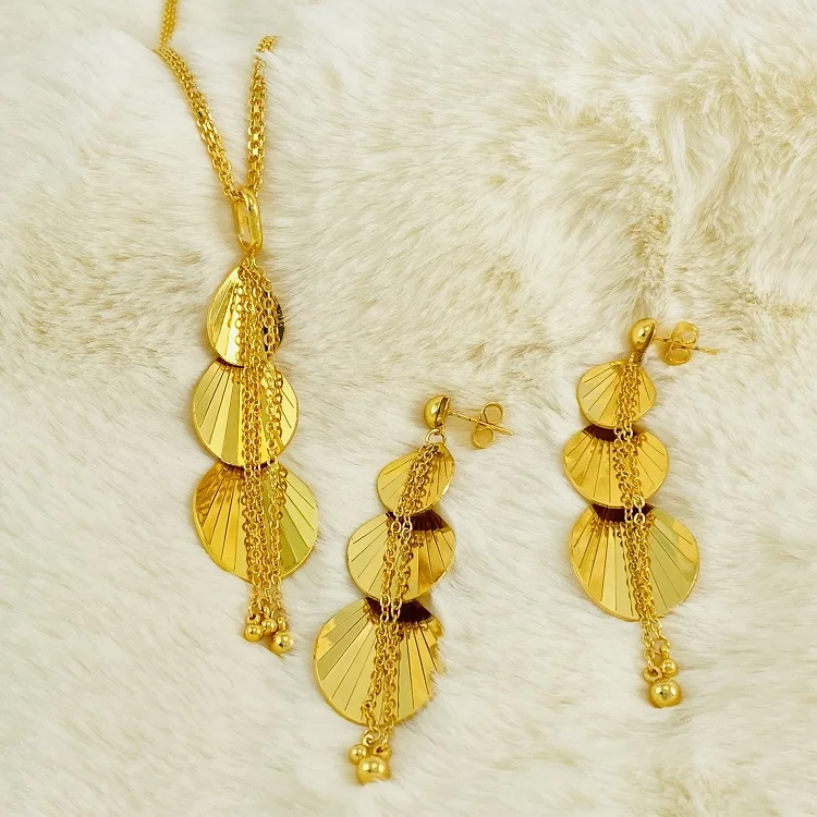 Golden Star Jewelry Gold Plated Two Pieces Jewelry Sets Dubai Style Necklace Jewelry