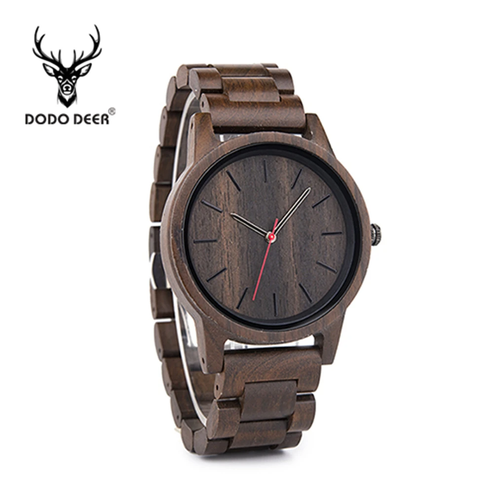 DODO DEER Watch Hot Sale 100% Full Wood Style Handcraft Relojde Hombre Wrist Ebony Wood Wholesale New OEM with Logo Customized