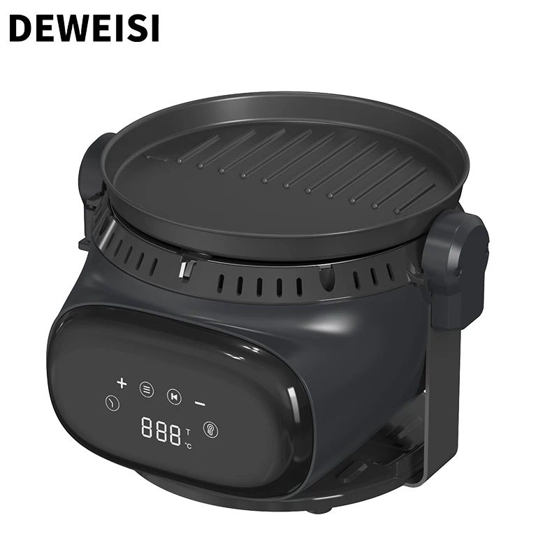 Touch screen electric air fryer with glass window view food container with electric pan grill functional household appliance