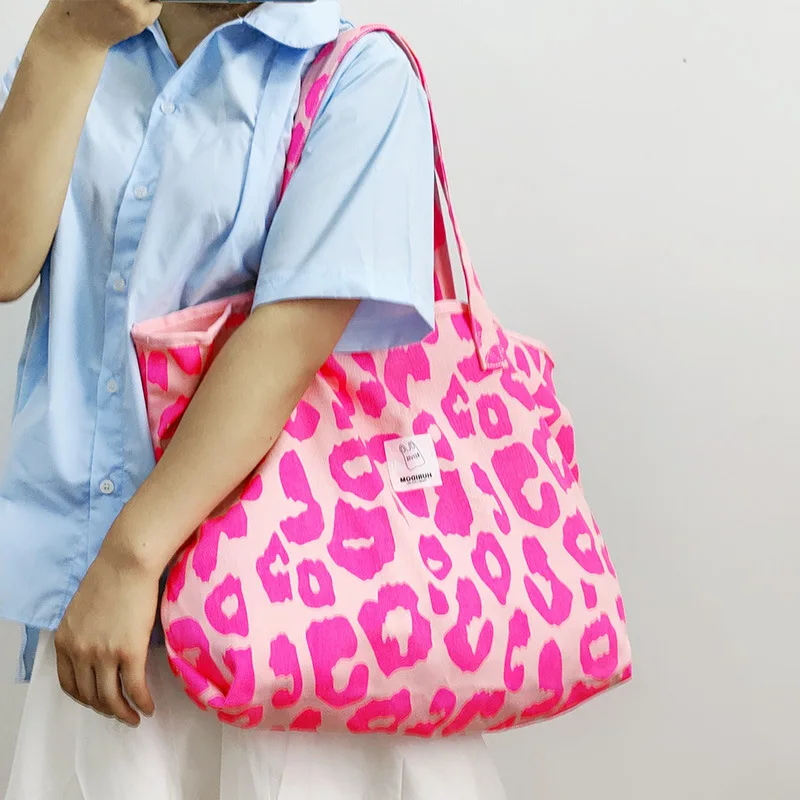 Personalized Fashion Travel Bag Leopard Tote Woman Pink Large Capacity Custom Tote Bag