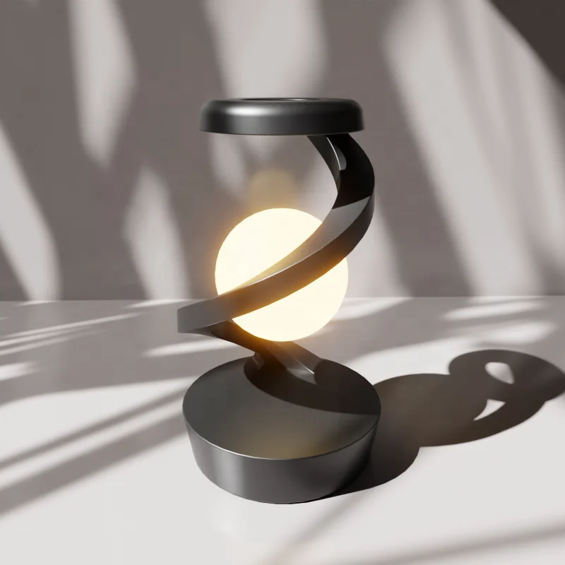 Rotating Levitating Lamp with Wireless Charging Romantic Home Decor RGB Night Light Rechargeable Bedside Lamp