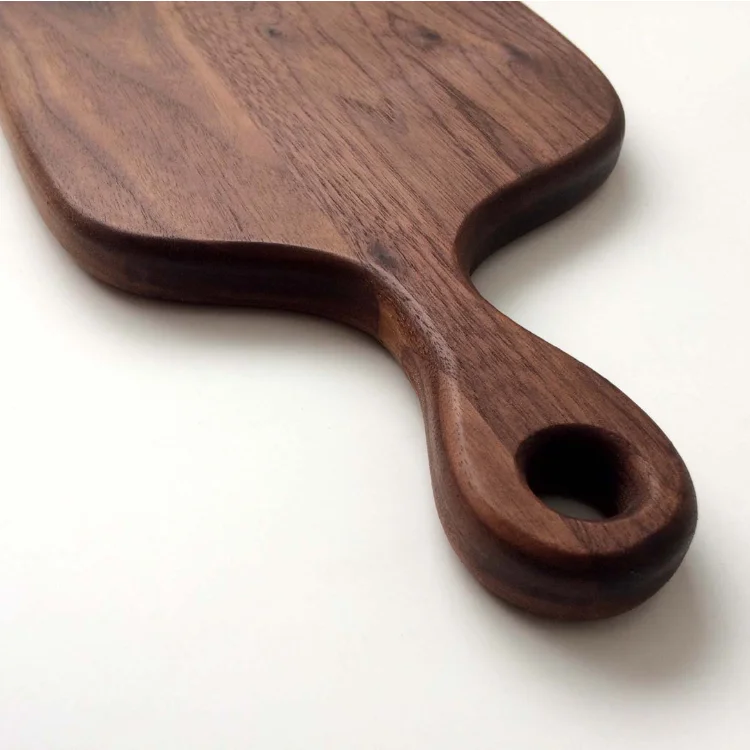 
Black walnut wood steak serving plate cutting board pizza board with handle 