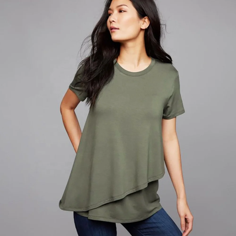 Женская одежда для беременных с коротким рукавом Большие размеры топы для кормления рубашка для грудного вскармливания с круглым вырезом