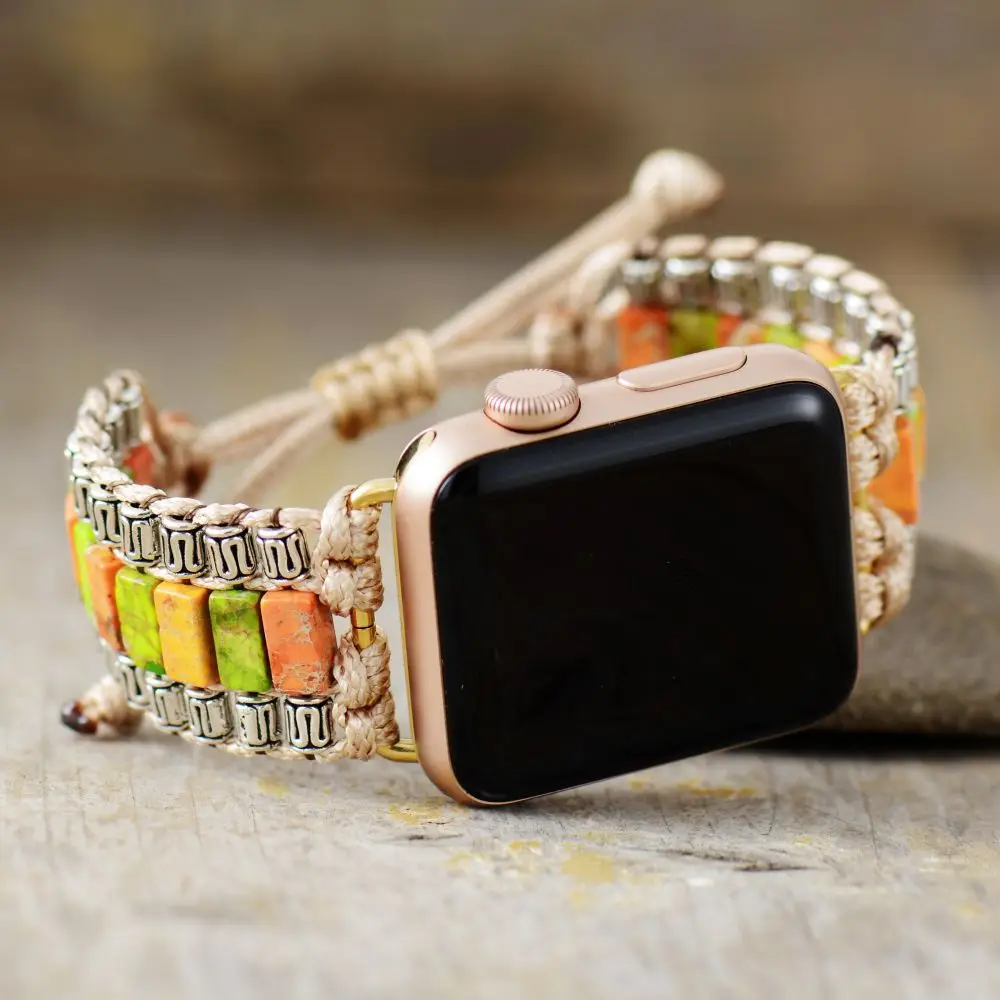 Богемный нефритовый регулируемый ремешок для часов Iwatch эксклюзивные ювелирные изделия из натурального камня Смарт-часы с 8