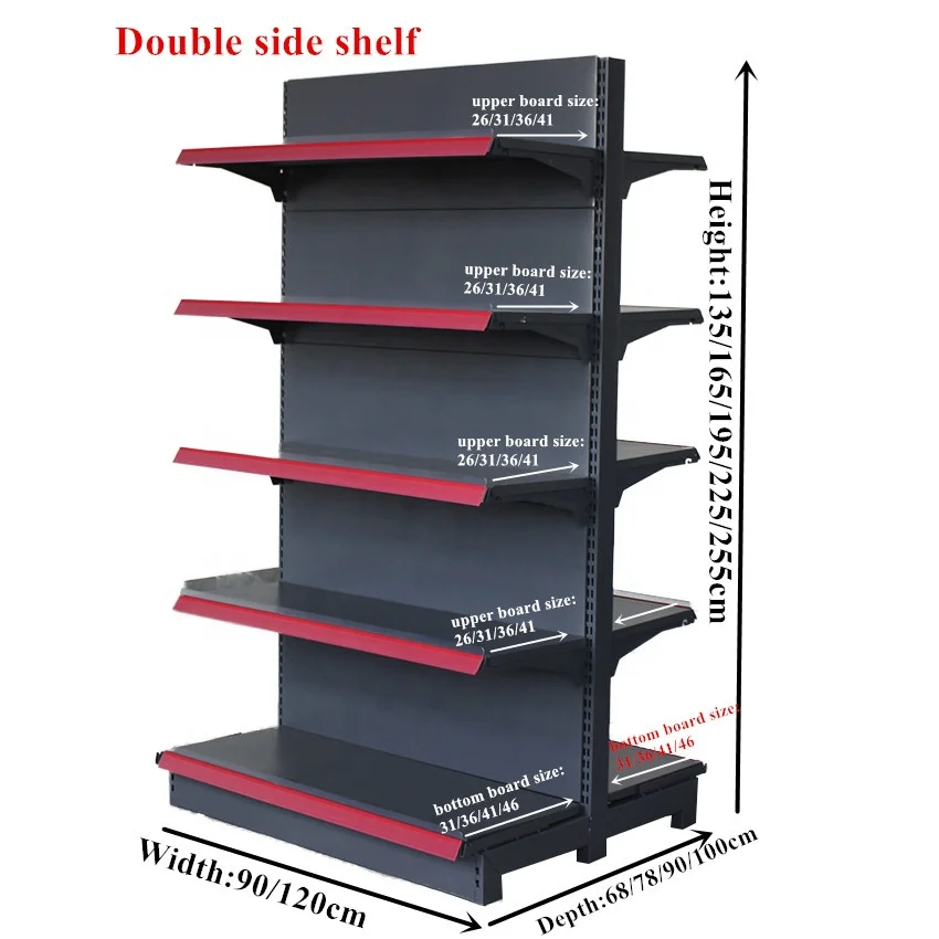 different size Gondola shelving for supermarket Dark Grey Convenience Store Goods Display Rack
