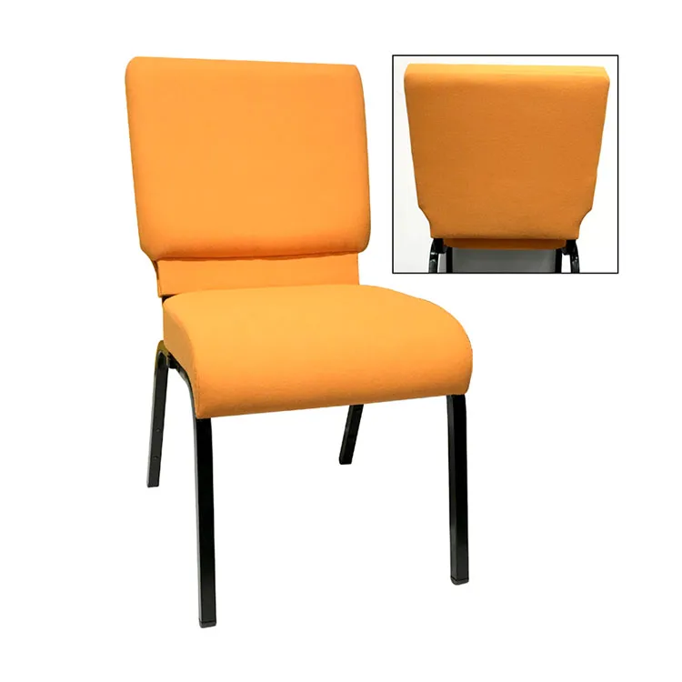 Factory Popular Hot Sale Hall Used Modern Orange Fabric Metal Stackable Church Chairs Sale