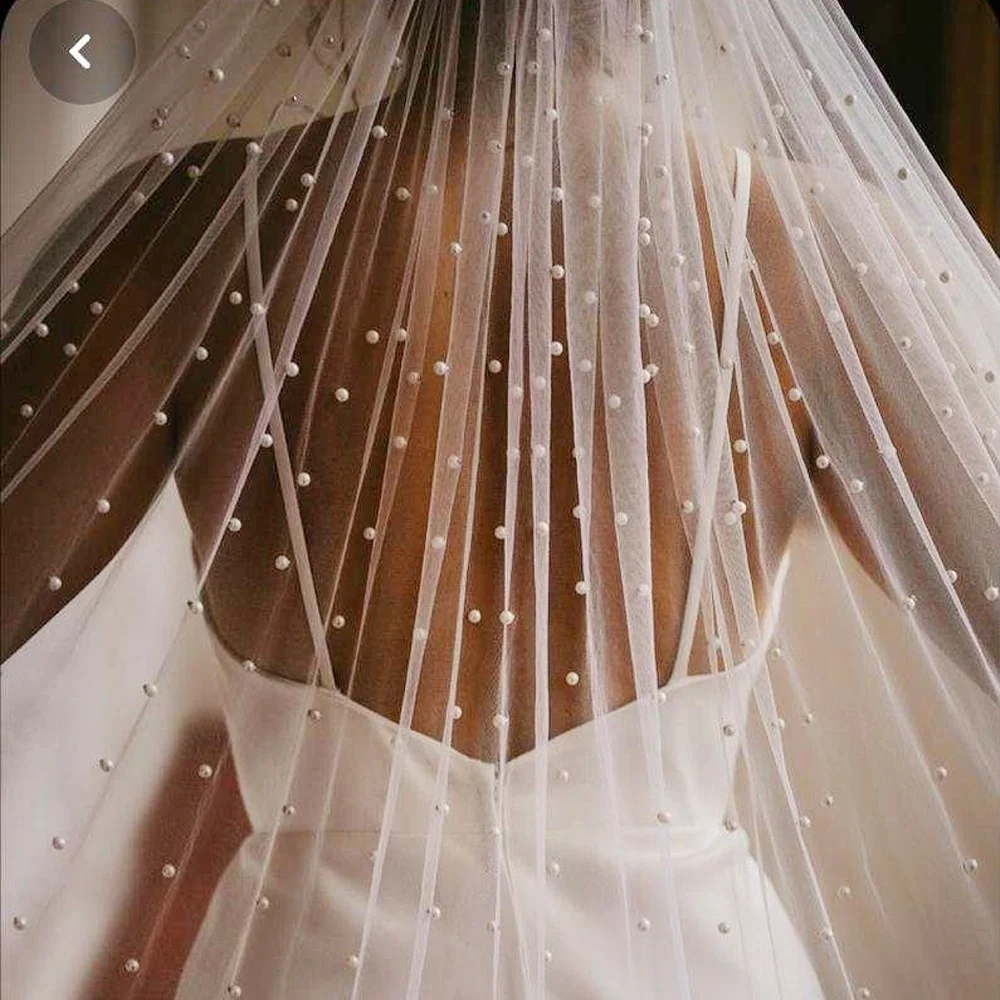 RSW126 Pearls Beaded 3m Width 3m Length Custom Made Pearls Veil For Bridal With Comb