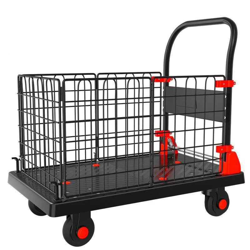Fence Handcart Mesh Hand truck Plastic Dolly Platform Trolley with Cage Portable Hand Trucks for Warehouse Foldable Handcarts