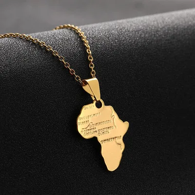 
2021 Creative 316L Stainless Steel Gold Chain Africa Map Pendant African Map Necklace 