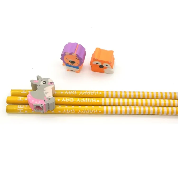 2pcs/pack Cartoon animal head Non-toxic wooden pencils for school students writing prize HB for drawing