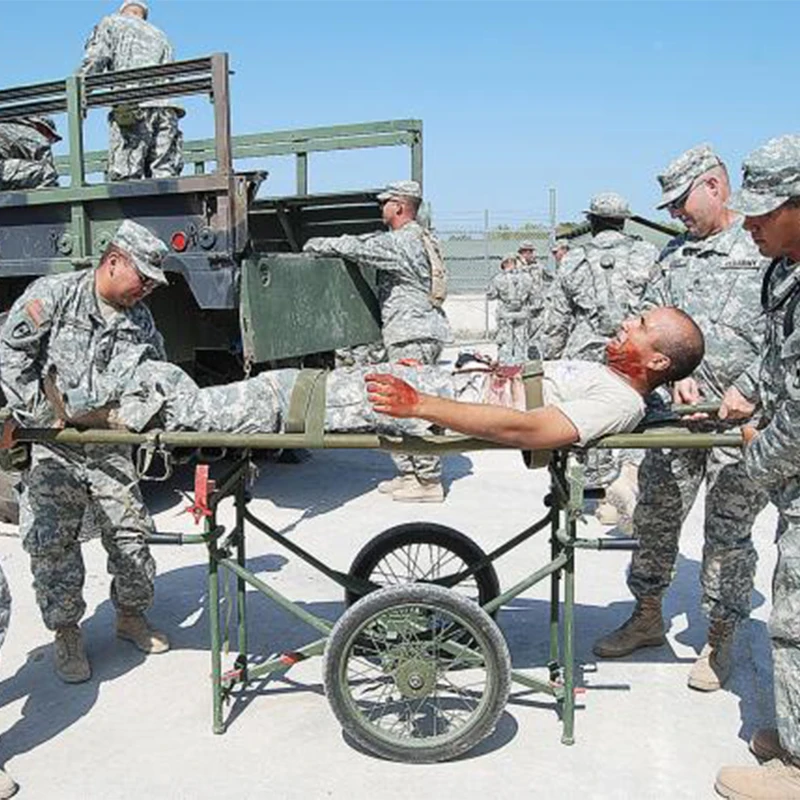 Folding Portable Emergency Transportation Wheeled field Stretcher Carrier Trolley Battle Outdoor Carrying Patients litter Cart
