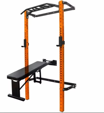 Customized Logo Gym Equipment Foldable Wall Folding Squat Rack with Multi-Grip Bar Wall Folding Back Wall mounted Squat Rack