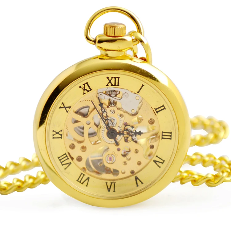 Mechanical skeleton classic old fashion for Gold Silver Bronze Open Face pocket watch with skeletal display Roman numeral