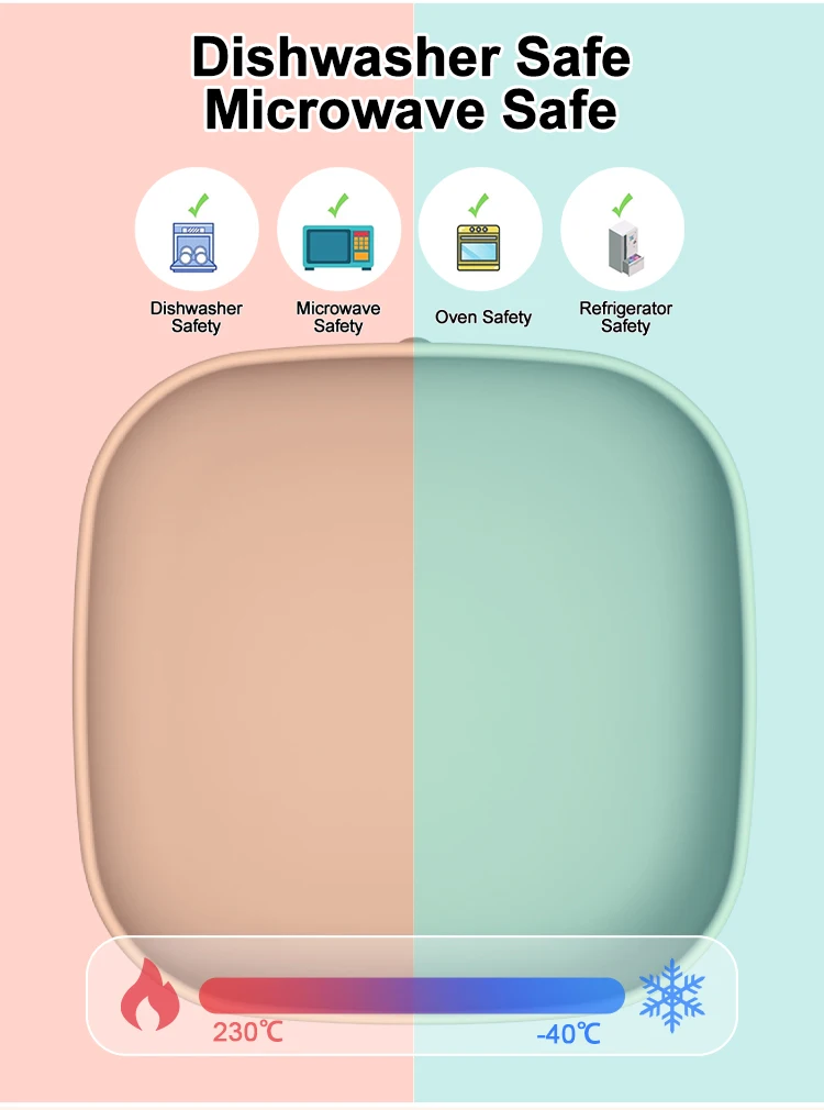 Customized Eco Friendly Non Toxic Food Feeding Set Strong Suction Square Silicone Baby Suction Plate Tableware Kids Dishes Plate