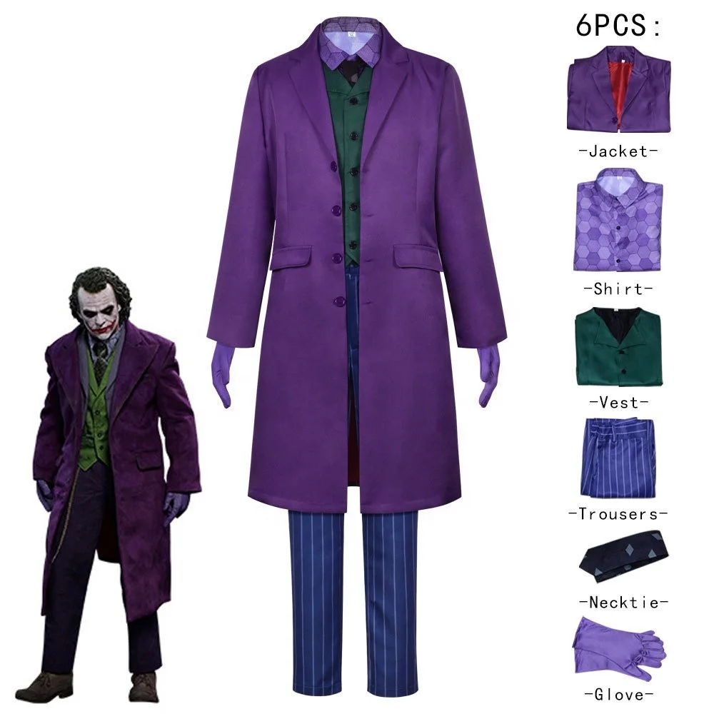 Halloween Clown Costume Dark Knight Heath Ledger Joker Man Costume With Suit Jacket Cosplay