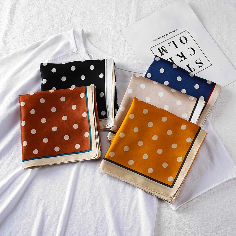Elegant Women Multifunction Polyester Silk Scarf Dot Printed Satin Small Square Wraps Scarves Shawl