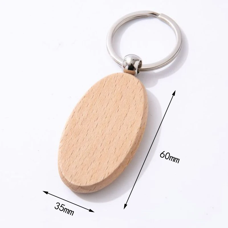 Custom Logo Personalized Engraved Blank Beech Wood Key Chain Tag Key Ring Wooden Keychain