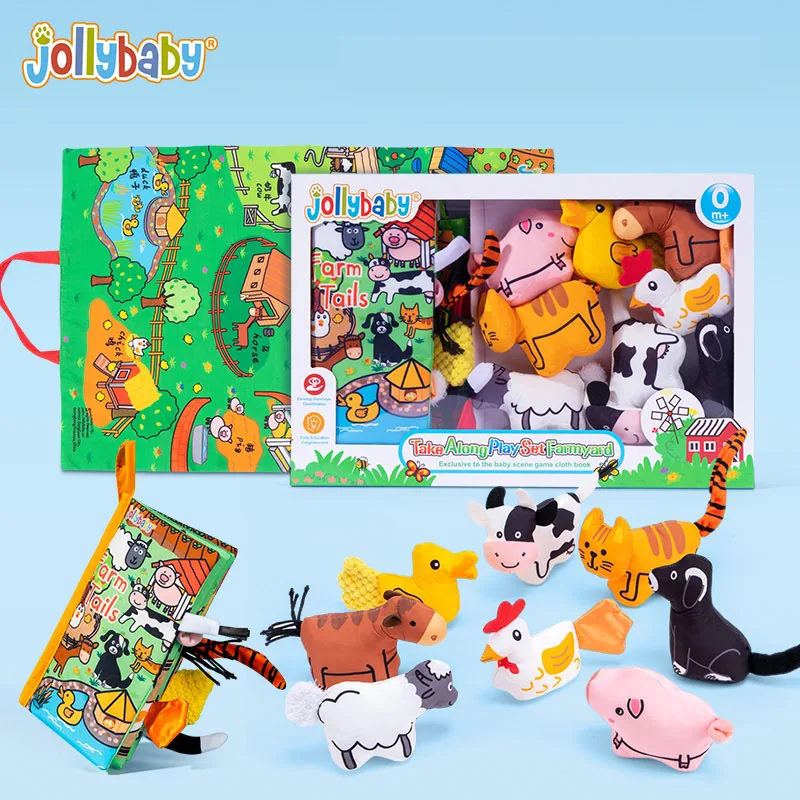 
Jollybaby Polyester Stuffed Touch And Feel Soft Animal Tails Cloth Book Crinkling Squeaky Soft Animal Dolls Play Mat Set 