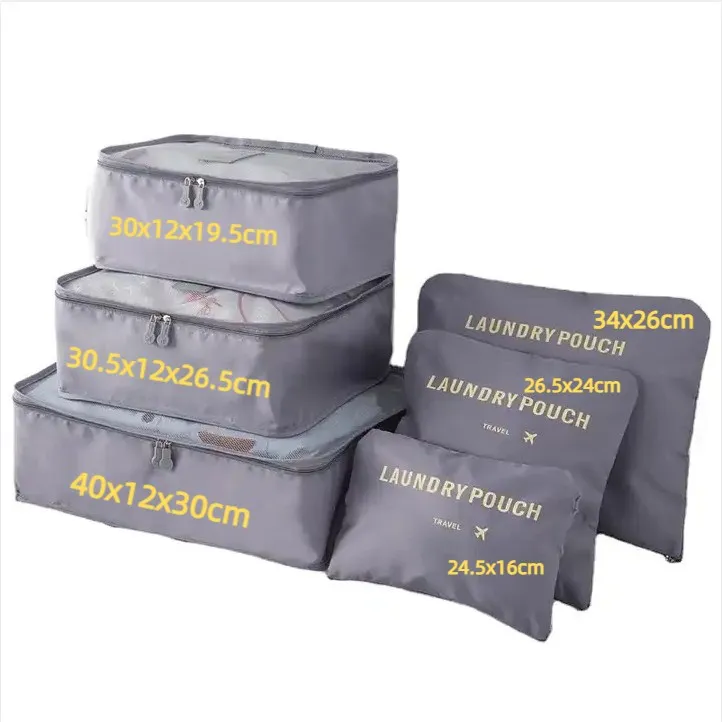 Low MOQ 6 pcs polyester compression luggage organizers bag for travel personal packing cubes wholesale travel bag organizer sets