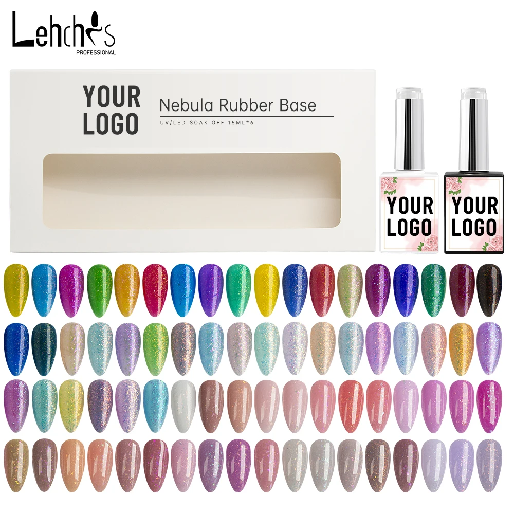 Lehchis  Nebula Rubber Base colors 15ml free sample Private label customize your logo Rubber Base coat uv gel polish