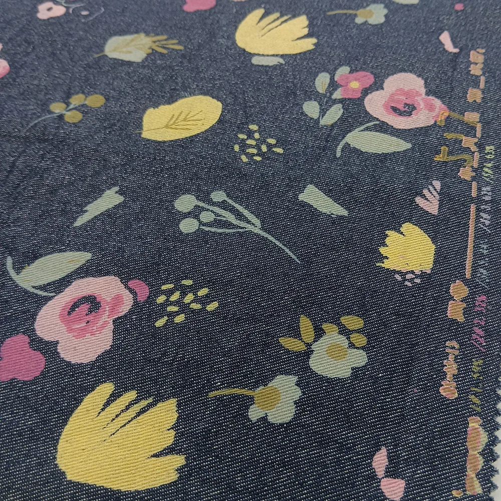 cheap price 9 oz carded printed black denim fabric for jeans