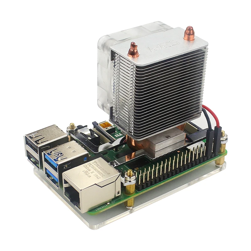 52Pi Ice Tower Cooling Fan for Raspberry Pi 4 Copper Tube with RGB Fan + Acrylic Plate Case for Raspberry Pi 4 Model B