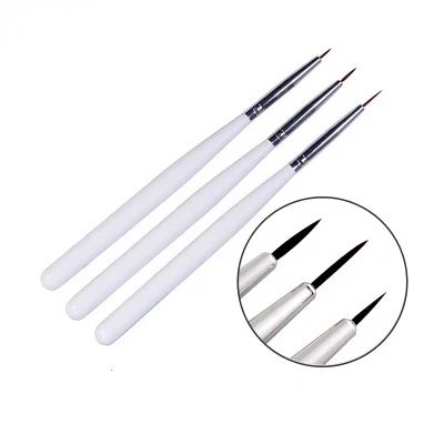 Popular Styles 3pcs/set White Plastic Handle Nylon Liner Brush for Nail