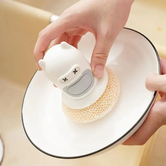 2024 Kitchen Cartoon Press type Brush Creative Automatic Liquid Adding Pot Cute Brush Tool Cleaning and Stain Removal PPball