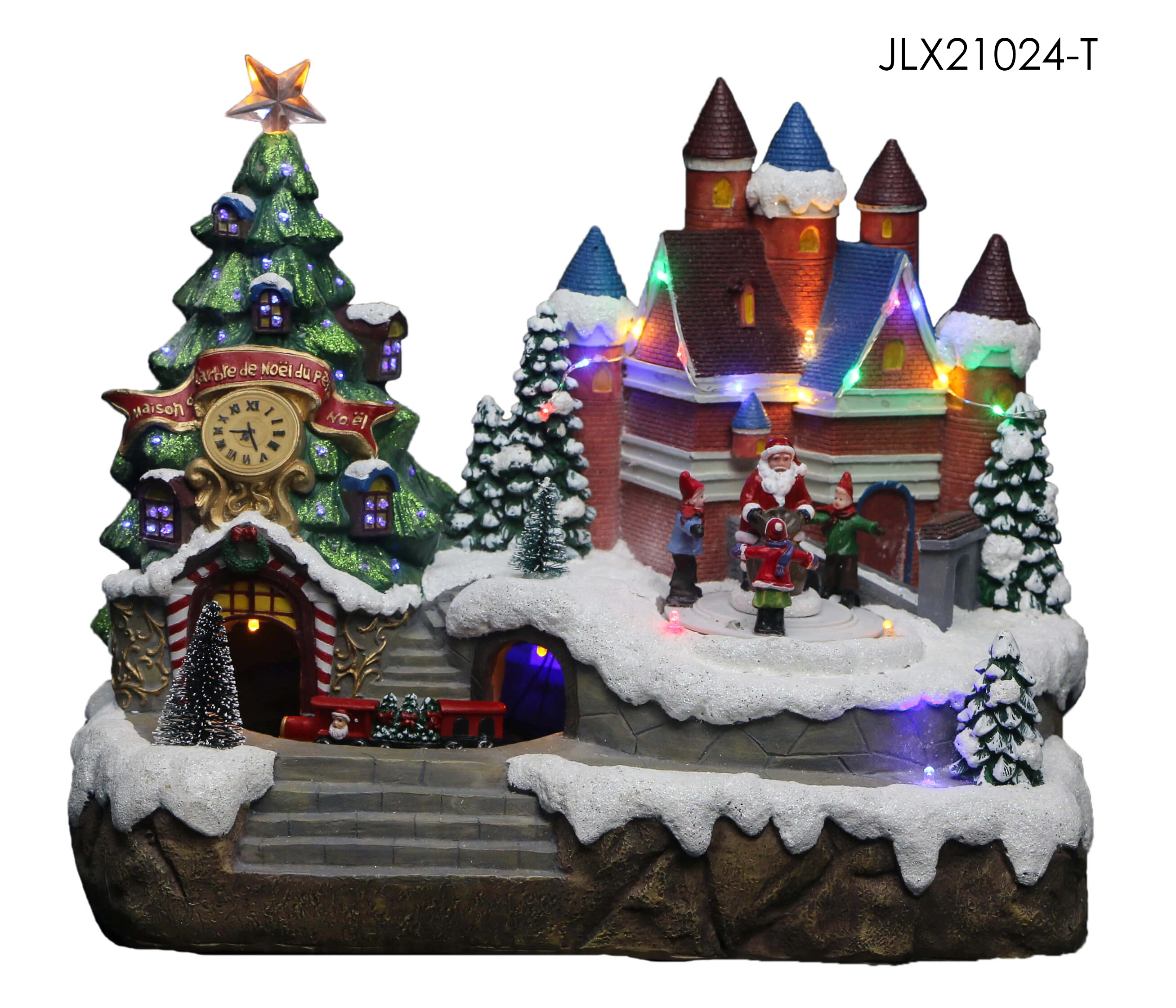 New arrival Christmas Walnut Soldier Factory with LED lights and walnut soldier Christmas tree rotation function with music