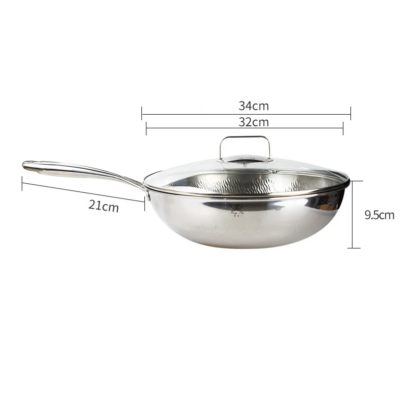 Uncoated Low Oil Fume Wok Non-Stick Handmade Hammer Pattern Titanium Pan