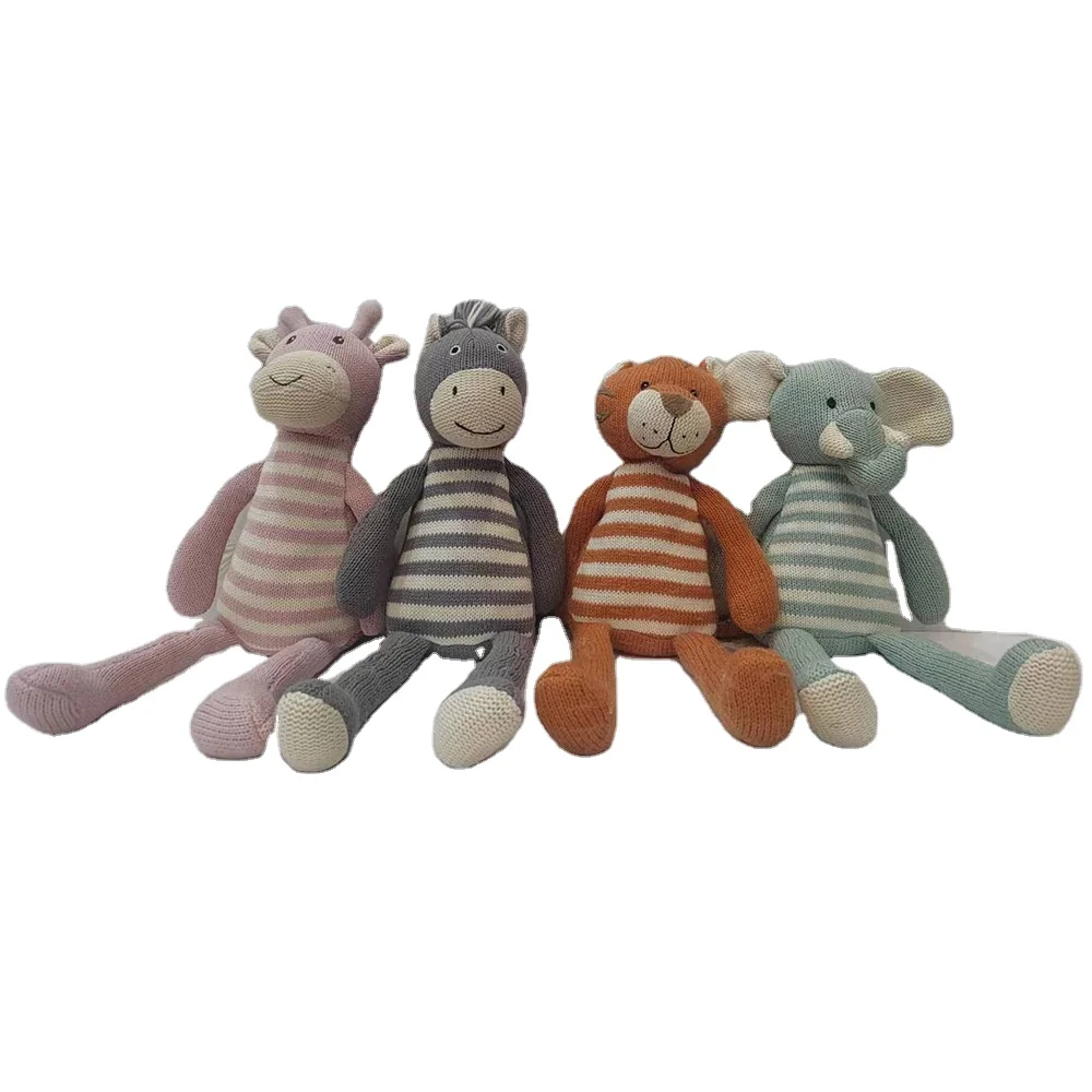 Custom Forest Animal Knit Plush Toys Giraffe Donkey Tiger Elephant Plush Stuffed Toy