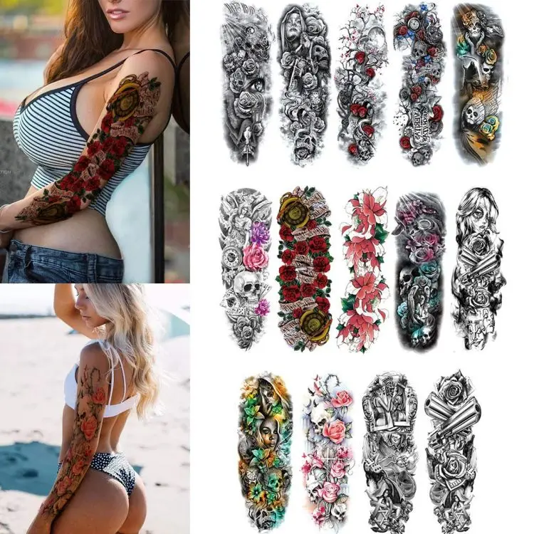 Full Arm Waterproof Temporary Tattoos Half Arm Shoulder Tattoo Extra Large Lasting Tattoo Stickers for Girls and Women