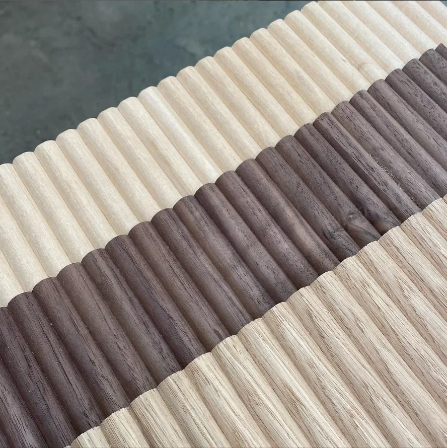 Oak/Walnut wood veneer top 3d wave fluted MDF wall panels flexible decorative wainscot New interior decoration