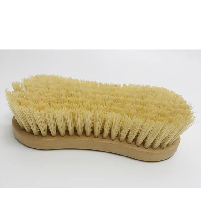 Heavy Duty Peanut Shaped Hand-Held Stiff Bristle Scrub Brush with Wood Body