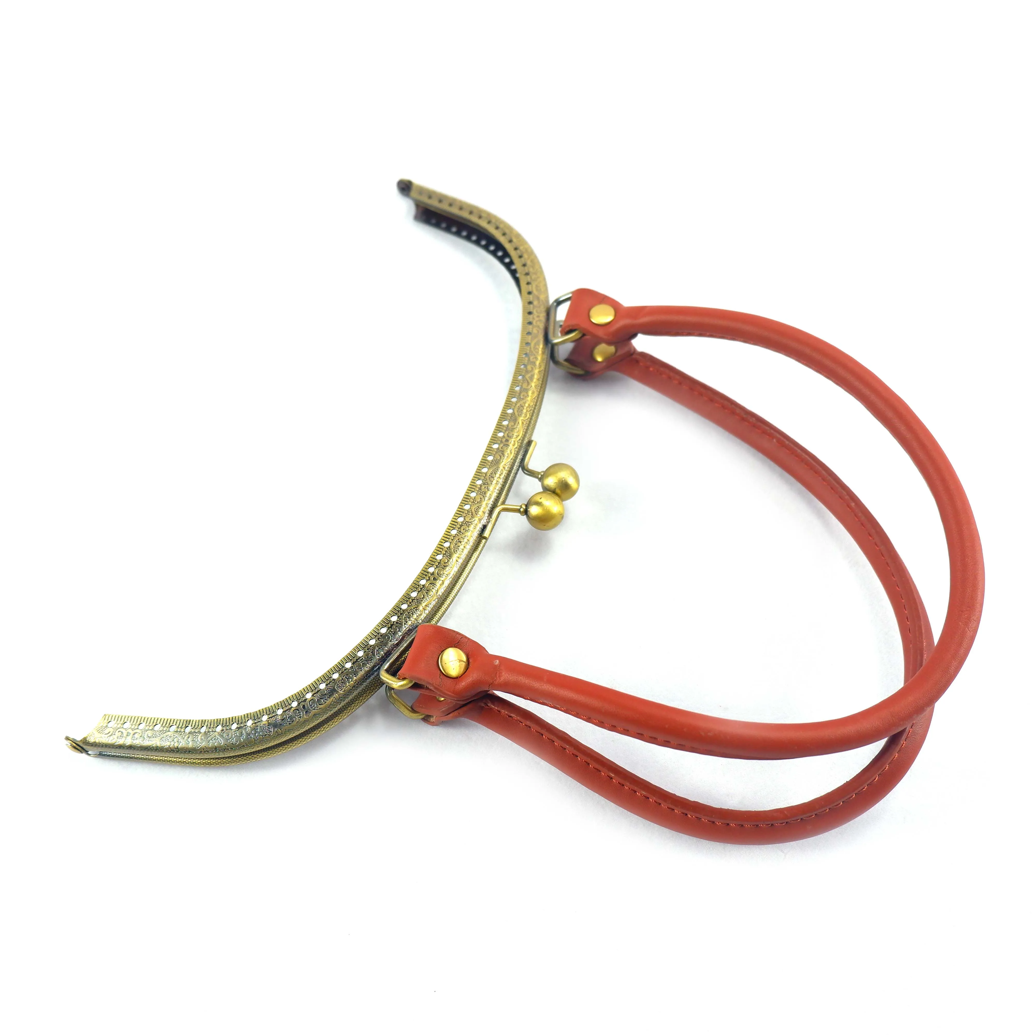 24.7*9.5cm Color Brown purse metal frame with leather handle bag frame closure hardware