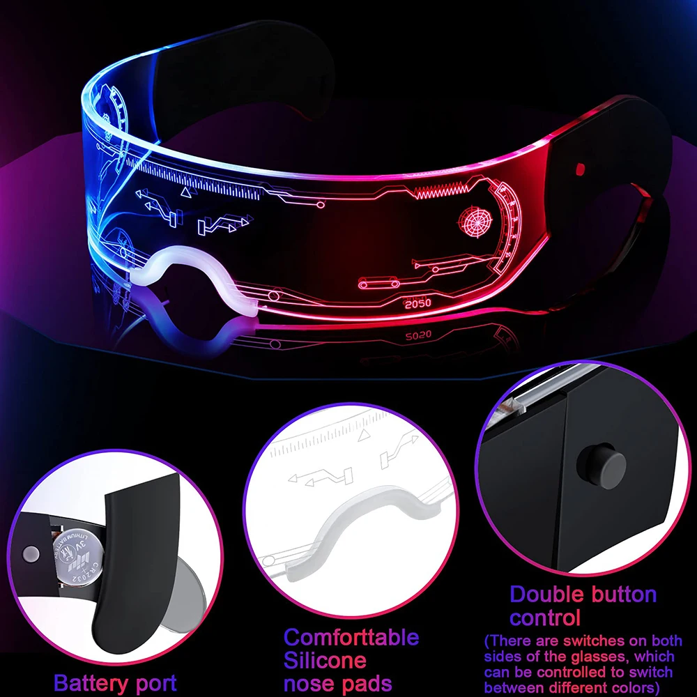 LED Light up Glasses Futuristic Glasses Luminous Rave Glasses 7 Colors 4 Modes for Club Christmas Party