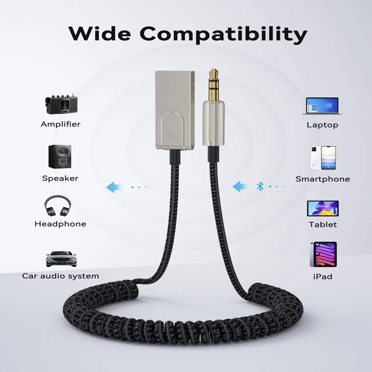 New Model Bt 5.1 Adapter Receiver for Car Kit Audio Cable BT Handsfree Built-in Microphone for Hands-free Car Kits