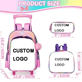 High Quality Wheeled Backpack Trolley School Bags For Girls travel suitcase with Lunch box suitable for children