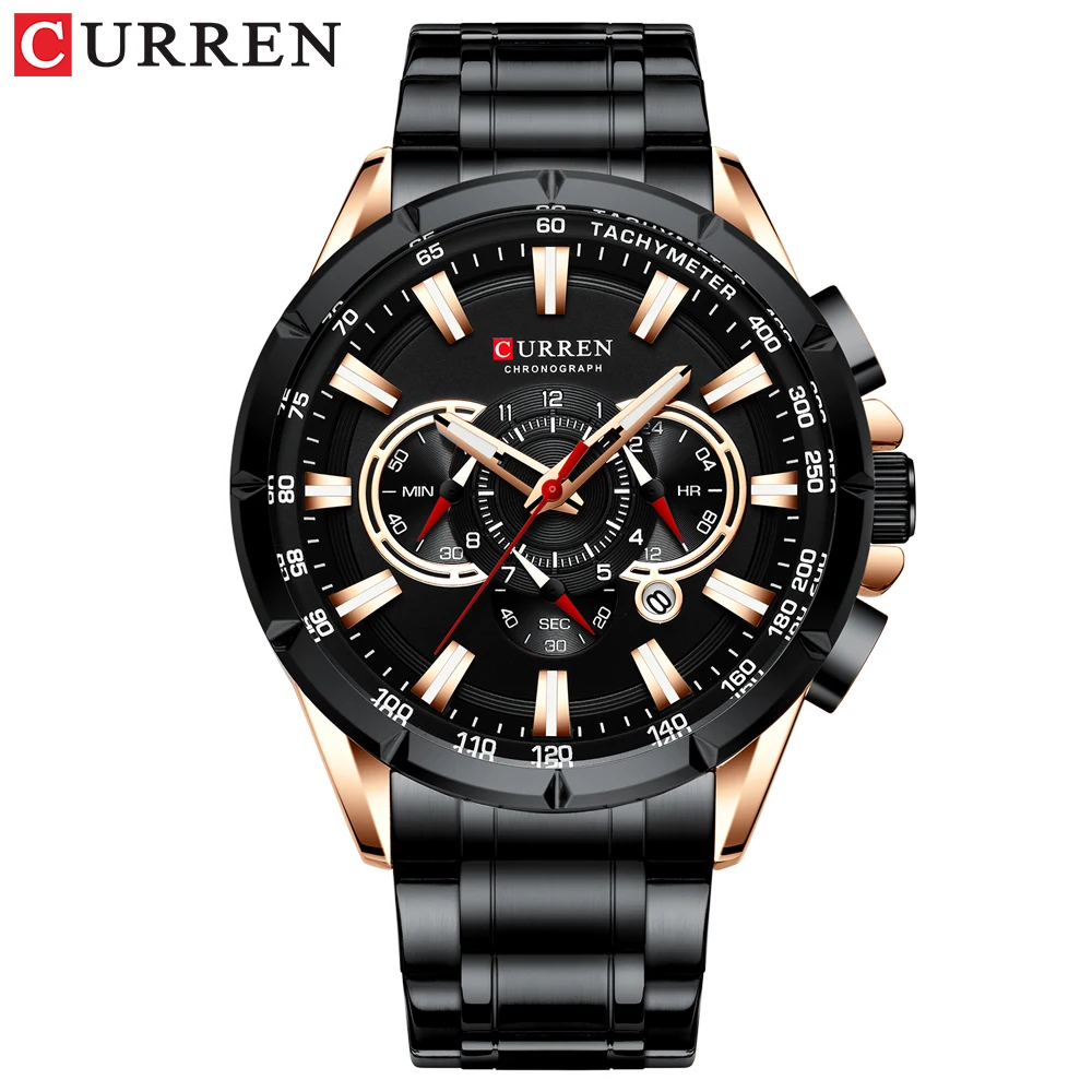 CURREN 8363 новый дизайн синие мужские часы хронограф из нержавеющей стали Кварцевые с поясом для человек 3atm водостойкие наручные