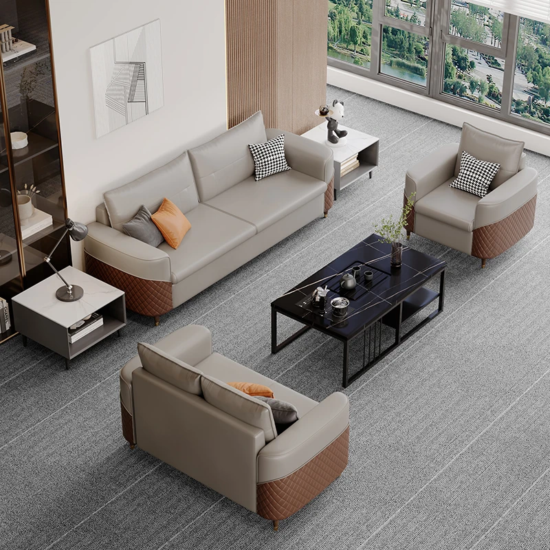 Latest design leather sofa for company reception area boss  manager office sofa living room sofa set