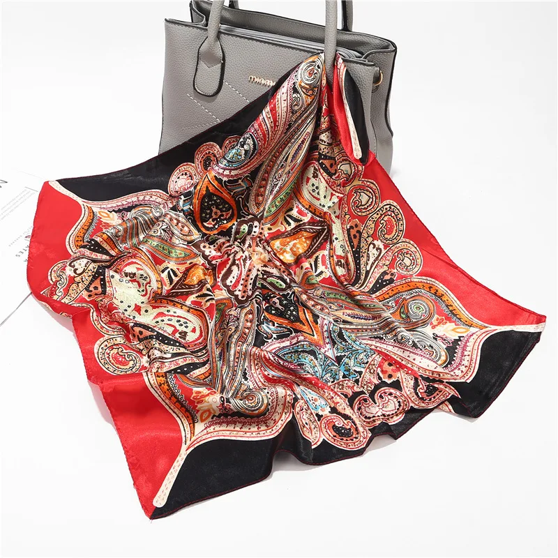 2022 spring summer custom print floral satin silk twillies square scarf shawl women satin designer head scarf bandanas